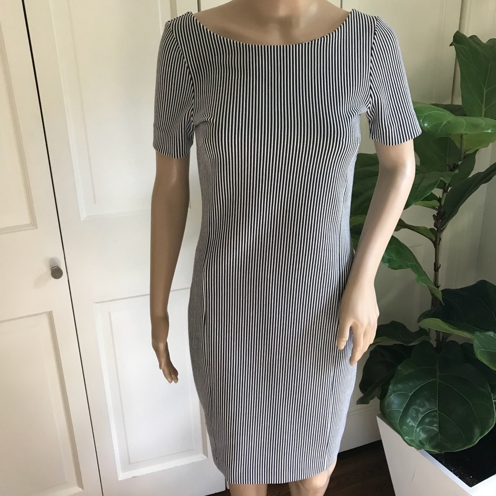 Banana Republic Navy Blue and White Ribbed Dress